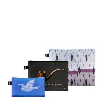 Zip pocket "Rene Magritte - Golconda, The Treachery of Images, The Promise Recycled", confezione assortita da 3 pezzi