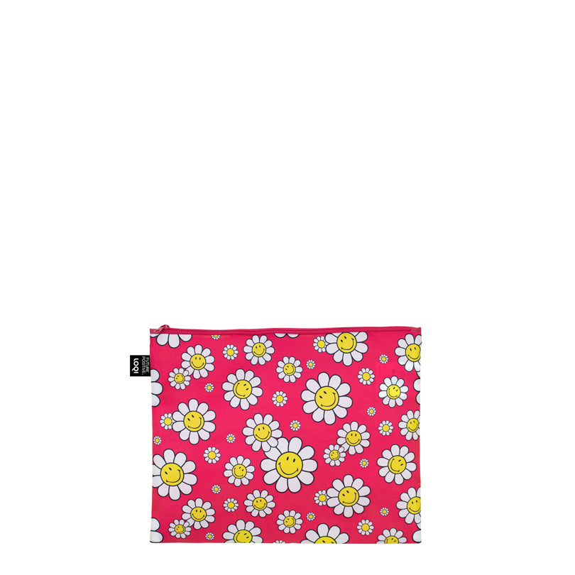 Zip pocket "Smiley - Flowers Black/Aquarius/Raspberry Recycled", confezione assortita da 3 pezzi