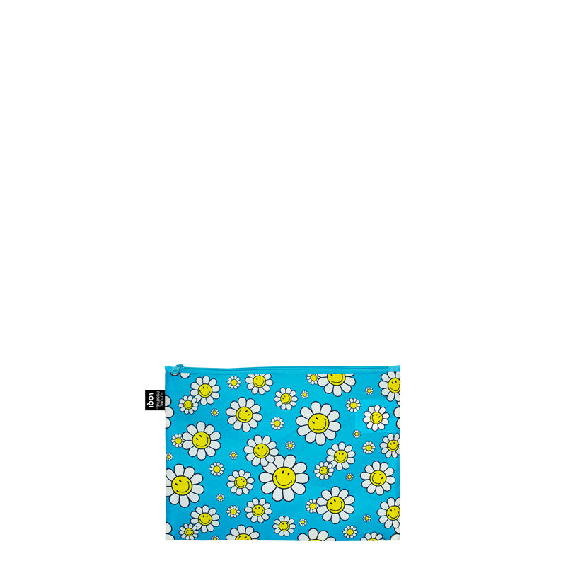 Zip pocket "Smiley - Flowers Black/Aquarius/Raspberry Recycled", confezione assortita da 3 pezzi