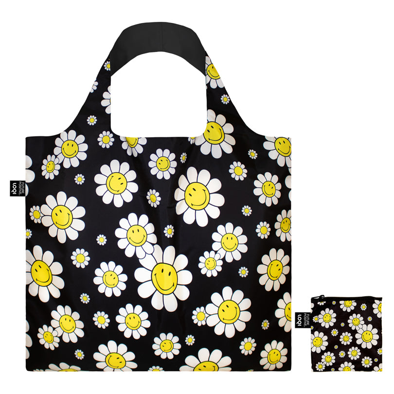 Borsa spesa "Smiley - Flowers Black Recycled" cm 50x42/69