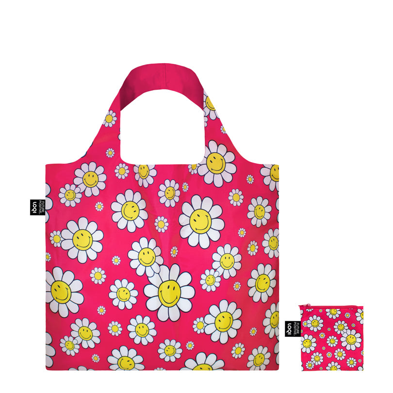 Borsa spesa medium "Smiley - Flowers Raspberry Recycled" cm 36x45