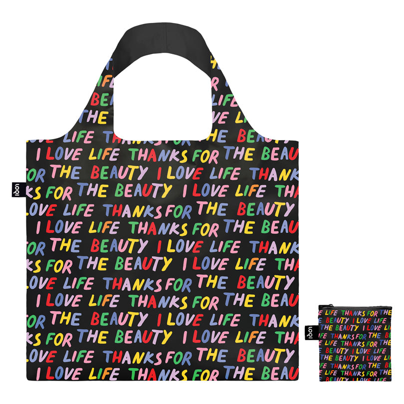 Borsa spesa "Glitter Power - Love Life Black Recycled" cm 50x42/69
