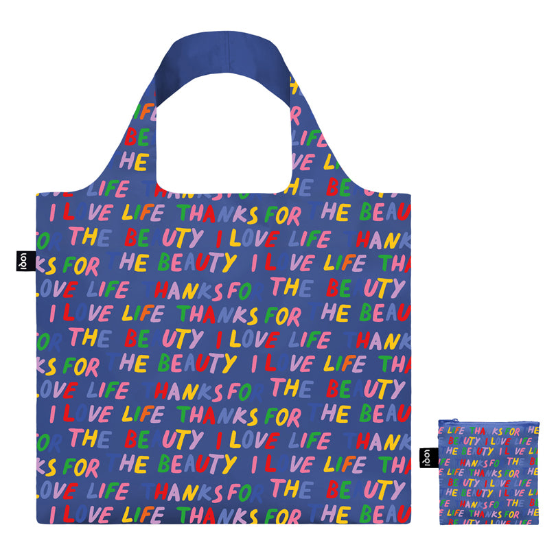 Borsa spesa "Glitter Power - Love Life Blue Recycled" cm 50x42/69