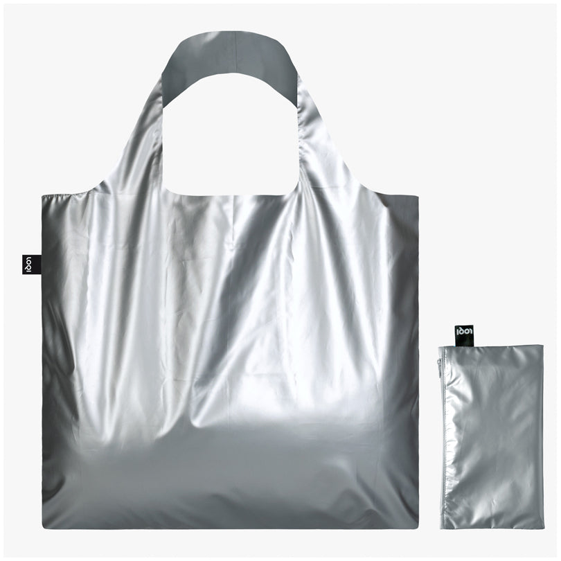 Borsa spesa "Metallic - Silver", con custodia con zip (cm 23x14) cm 50x42/69