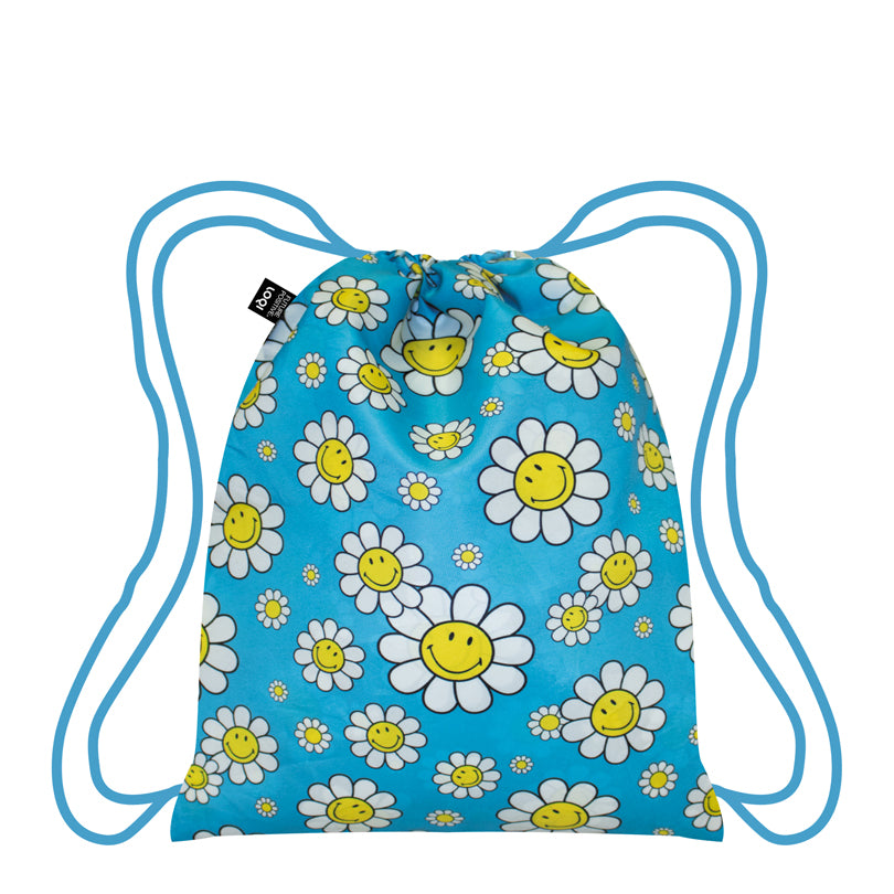 Zainetto/Borsa reversibile "Smiley - Flowers Black & Aquarius Recycled" cm 34x43,5