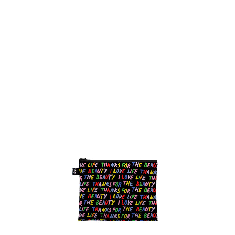 Zip pocket "Glitter Power - Love Life Blue, Black and Red Recycled", confezione assortita da 3 pezzi