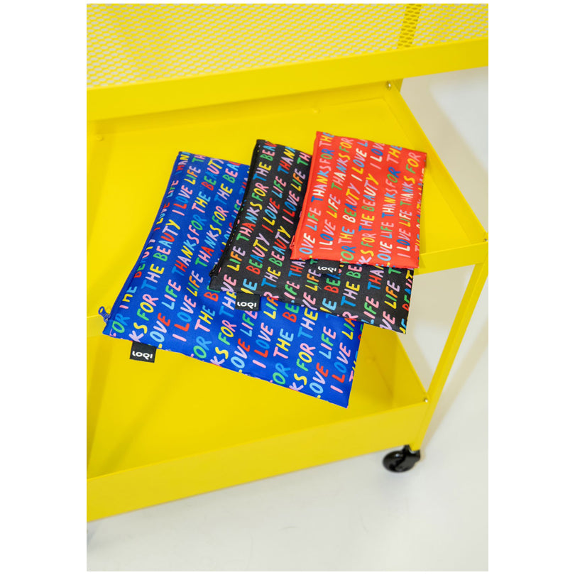 Zip pocket "Glitter Power - Love Life Blue, Black and Red Recycled", confezione assortita da 3 pezzi