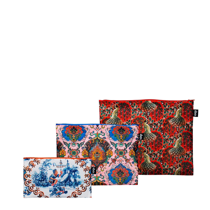 Zip pocket "Decorative Art - Tapestry Tea Rose, Toile de Jouy Juggler, Peacock Power", confezione assortita da 3 pezzi cm 13-25X23-32
