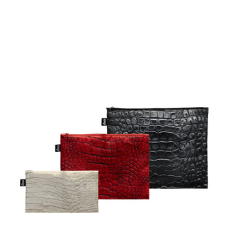 Zip pocket "Crocodile - Black, Red, White Recycled", confezione assortita da 3 pezzi cm 13-25X23-32
