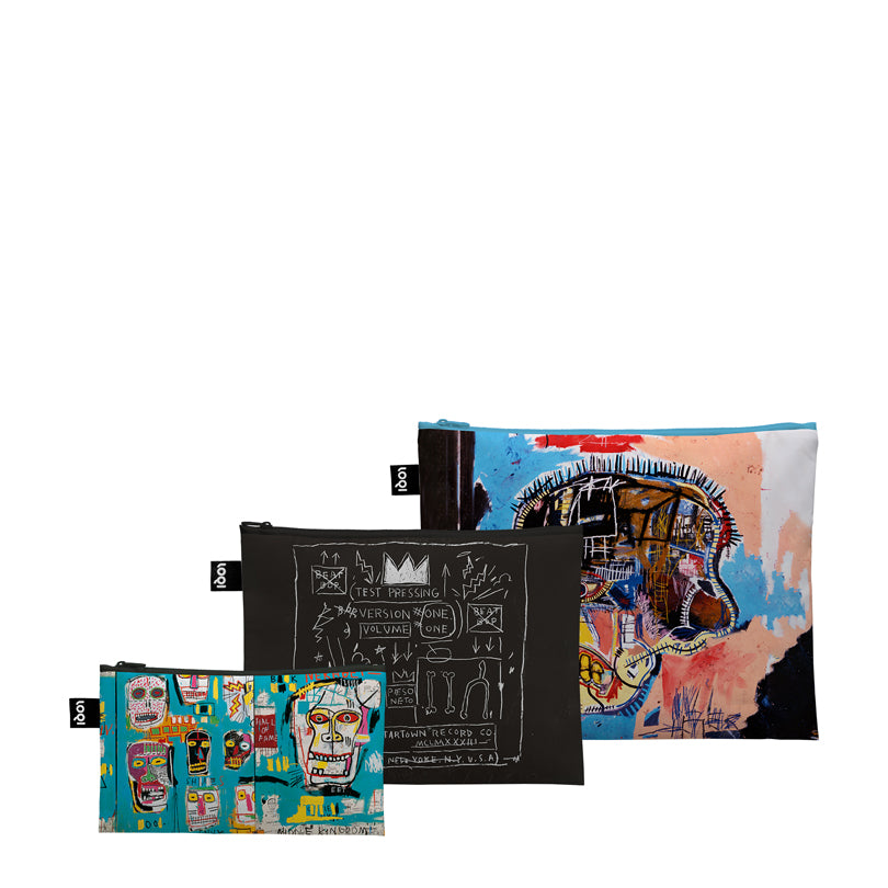 Zip pocket "Jean-Michel Basquiat - Skull, Crown Recycled", confezione assortita da 3 pezzi cm 13-25X23-32