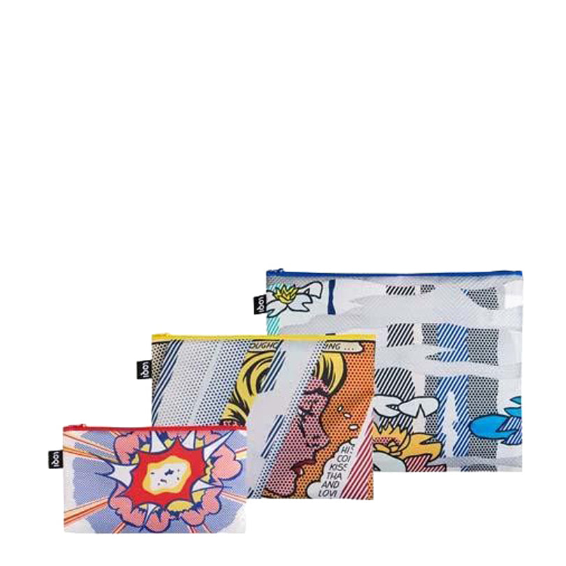 Zip pocket "Roy Lichtenstein - Lily Pond, Reflections on Girl, Explosion", confezione assortita da 3 pezzi cm 13-25X23-32