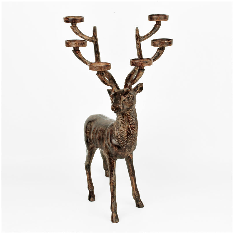 Cervo in piedi con portacandela per 6 candele cilindriche cm 40x31x56