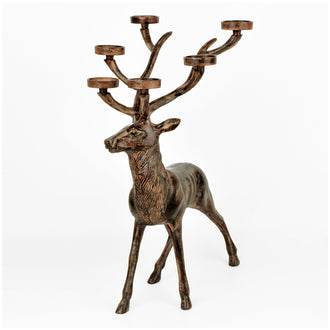 Cervo in piedi con portacandela per 6 candele cilindriche cm 40x31x56