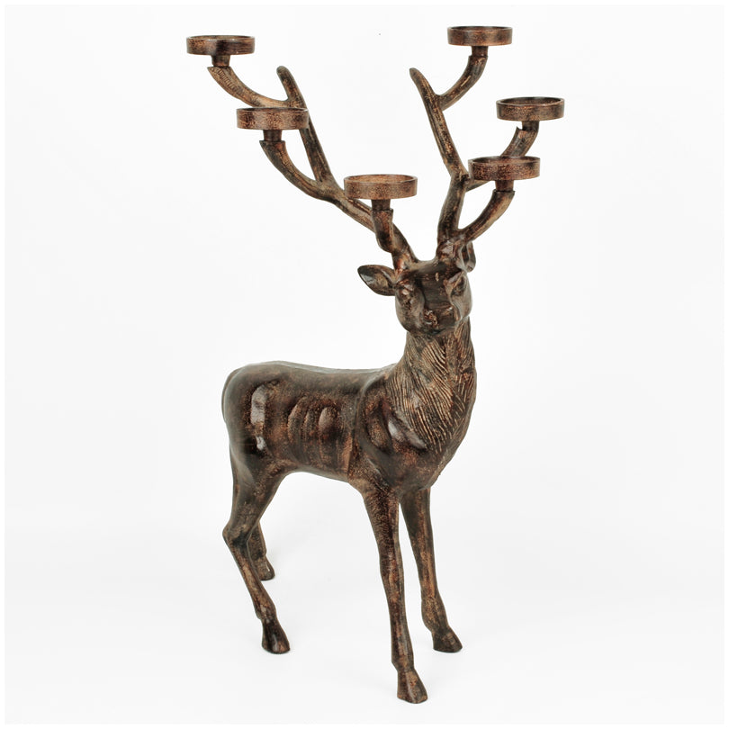 Cervo in piedi con portacandela per 6 candele cilindriche cm 40x31x56