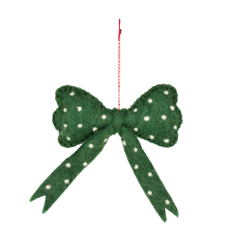 Addobbo "Fiocchetto verde con puntini bianchi" cm 14