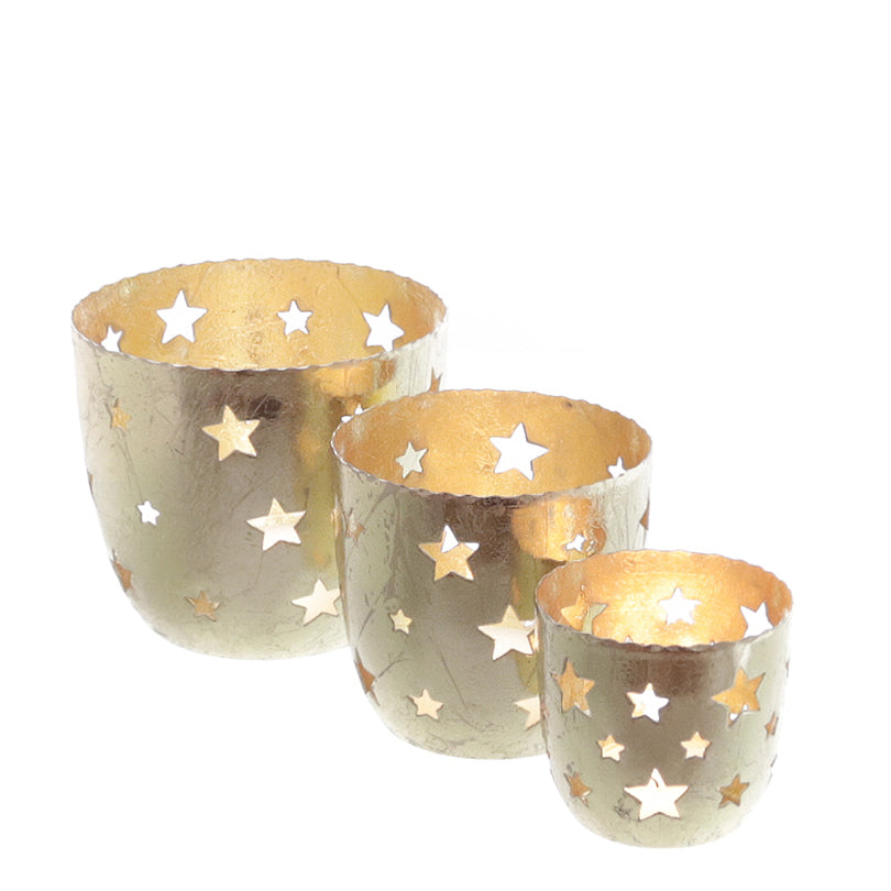 Portalumino tondo "Stelle", confezione assortita da 3 pezzi cm Ø7x8/10x9/12x11