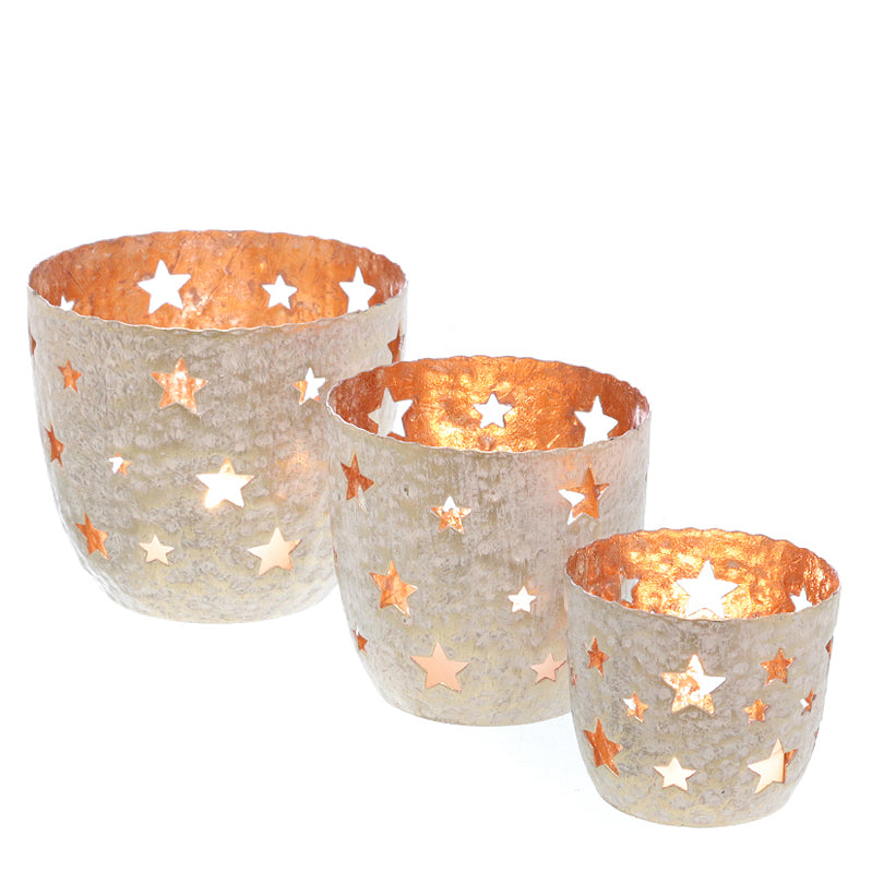 Portalumino tondo "Stelle", confezione assortita da 3 pezzi cm Ø7x8/10x9/12x11