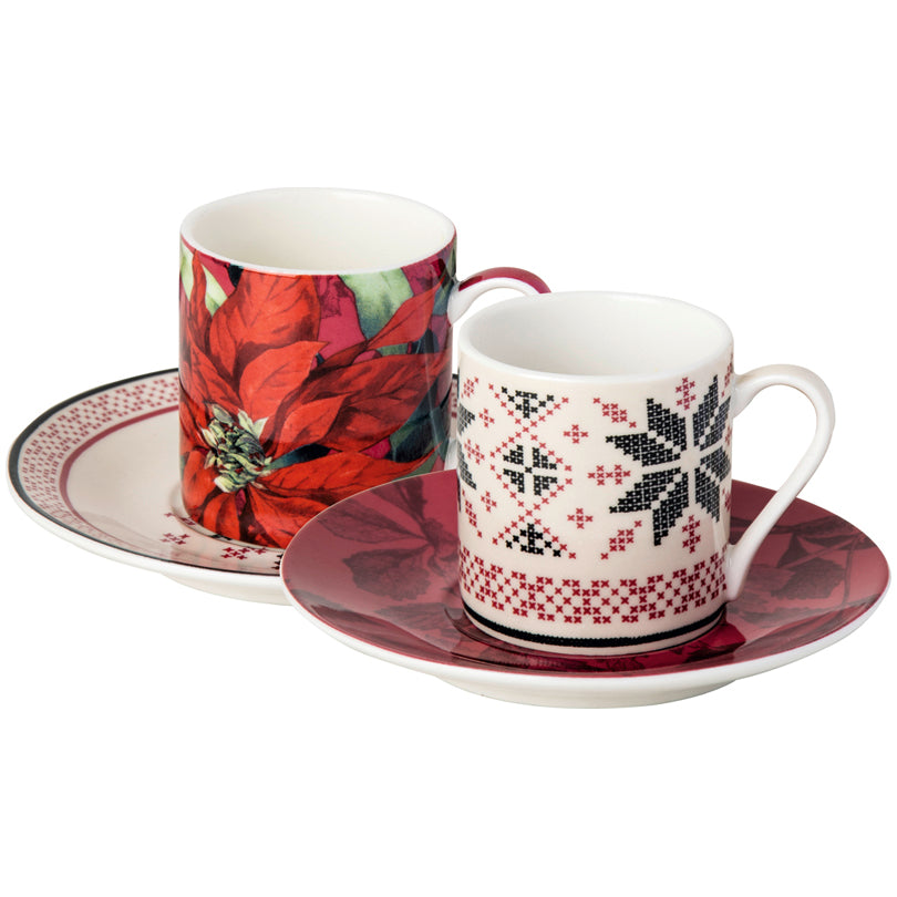Tazza caffè con piattino God Jul, confezione assortita da 2 pezzi ml 75/cm Ø11,5x7,5