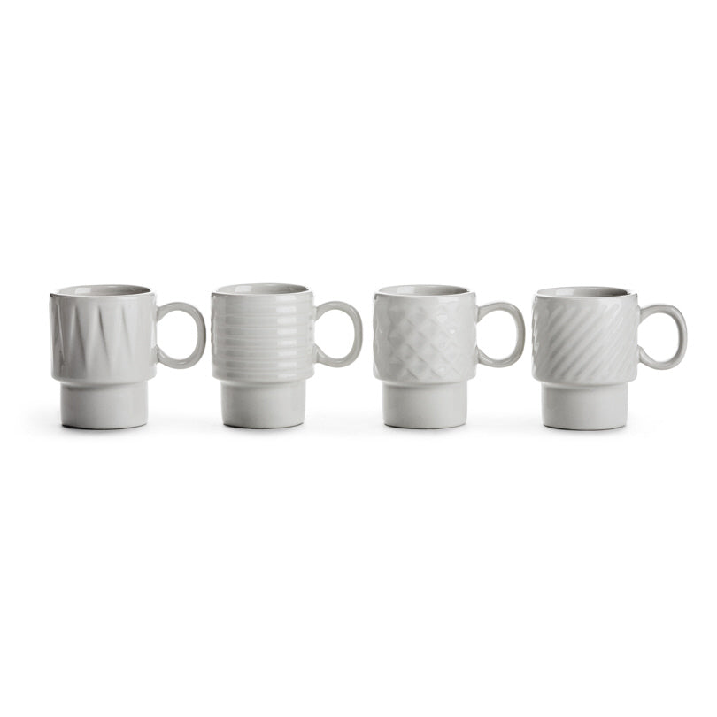 Tazze caffè con rilievo "Coffee & More" confezione assortita da 4 pezzi cl 10/cm Ø5,5x7