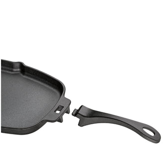 Padella grill/da portata "BBQ" ovale con manico staccabile e supporto legno cm 33x21x4