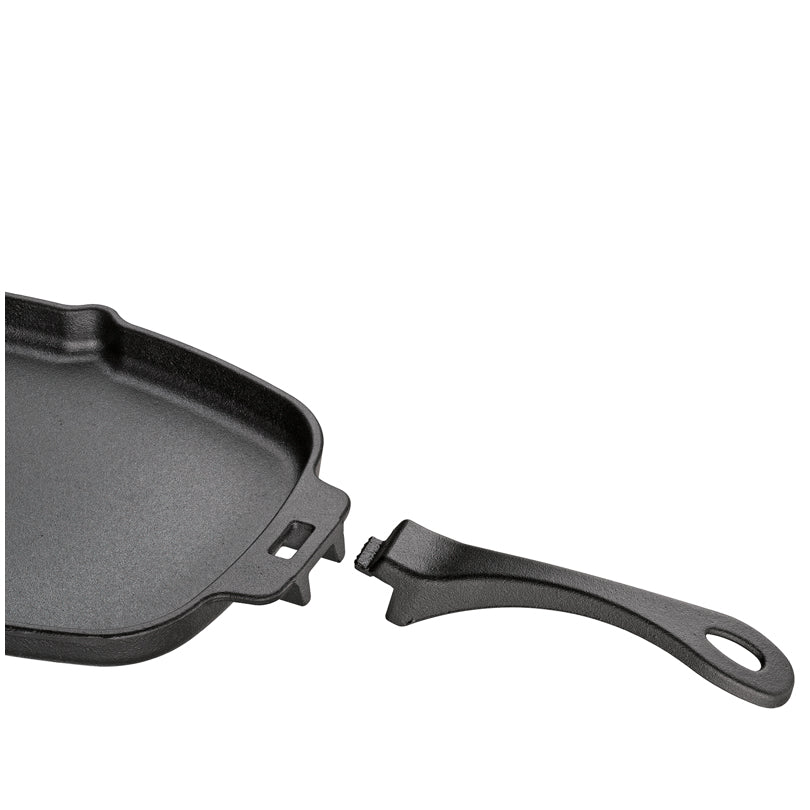 Padella grill/da portata "BBQ" ovale con manico staccabile e supporto legno cm 33x21x4