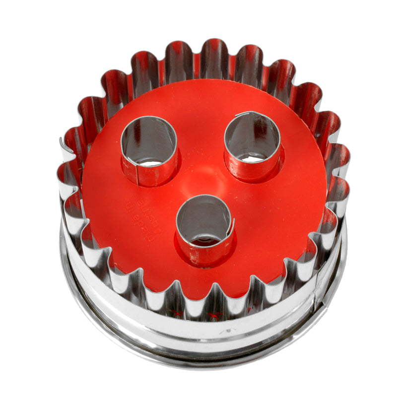 Stampino con espulsore, ondulato con 3 buchi cm Ø6,5