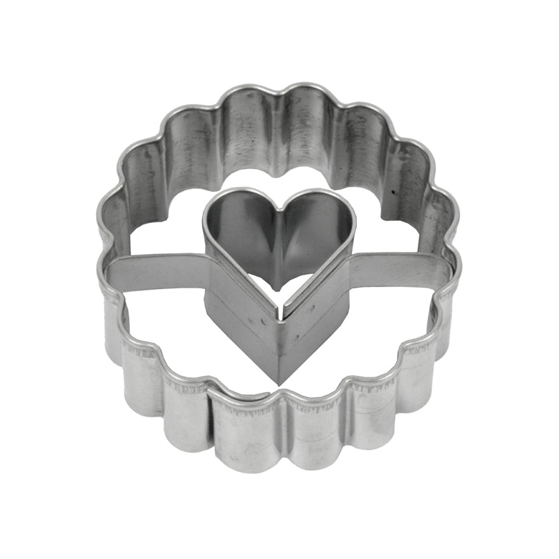 Stampino tondo ondulato con cuore cm Ø3,7