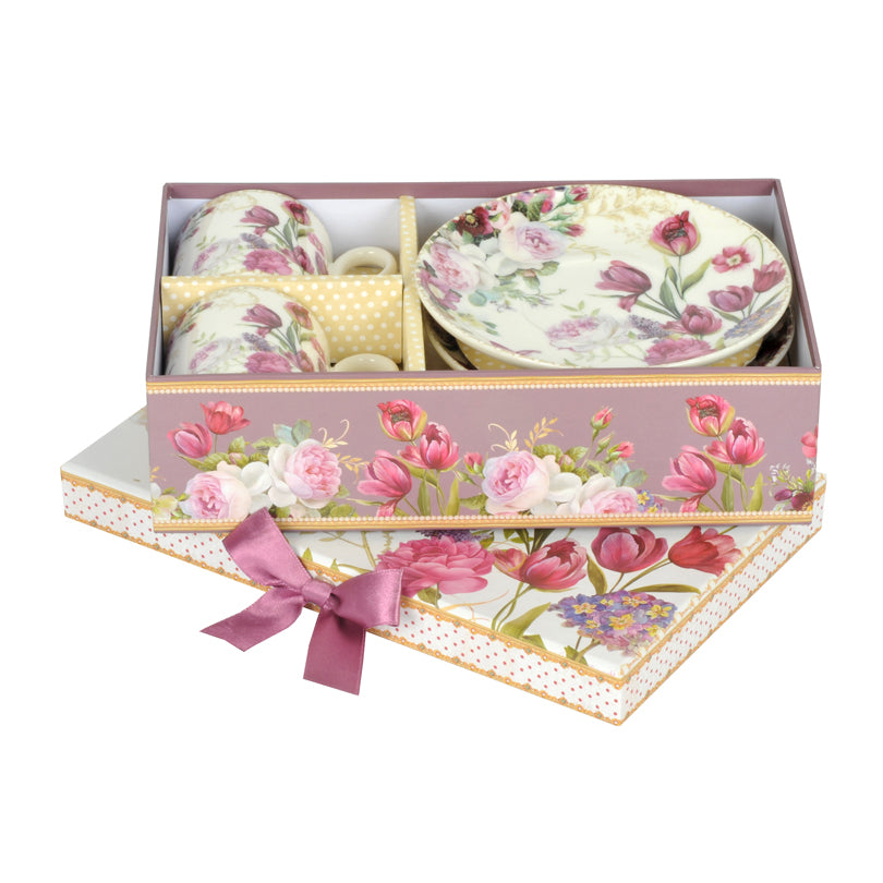 Confezione regalo 2 tazze espresso con piattino "Flowers" cm 5,5x5,5/cm 12,5